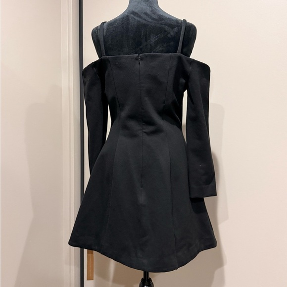 Reformation Elegant Black Off-Shoulder Long Sleeve Holiday Party Dress - Picture 2 of 6